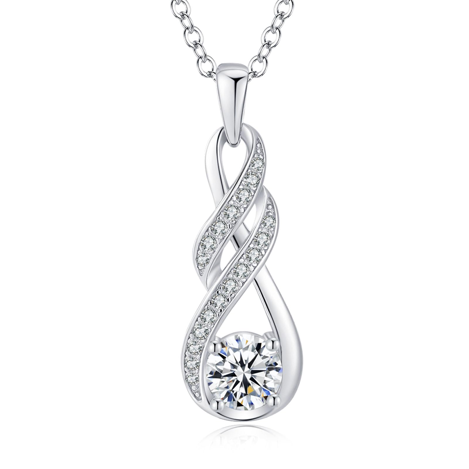 LOCIBLO April Birthstone Necklaces for Women 925 Sterling Silver Infinity Pendant White Gold Cubic Zirconia Necklace Simulated Diamonds Jewelry for Her 16"+2"