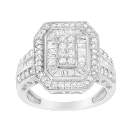 .925 Sterling Silver Round and Baguette Diamond Cathedral Ring (0.75 Cttw, H-I Color, I2-I3 Clarity) - Size 6