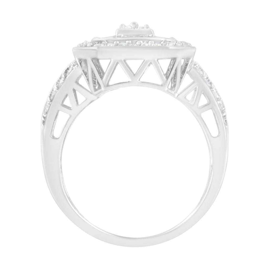 .925 Sterling Silver Round and Baguette Diamond Cathedral Ring (0.75 Cttw, H-I Color, I2-I3 Clarity) - Size 6