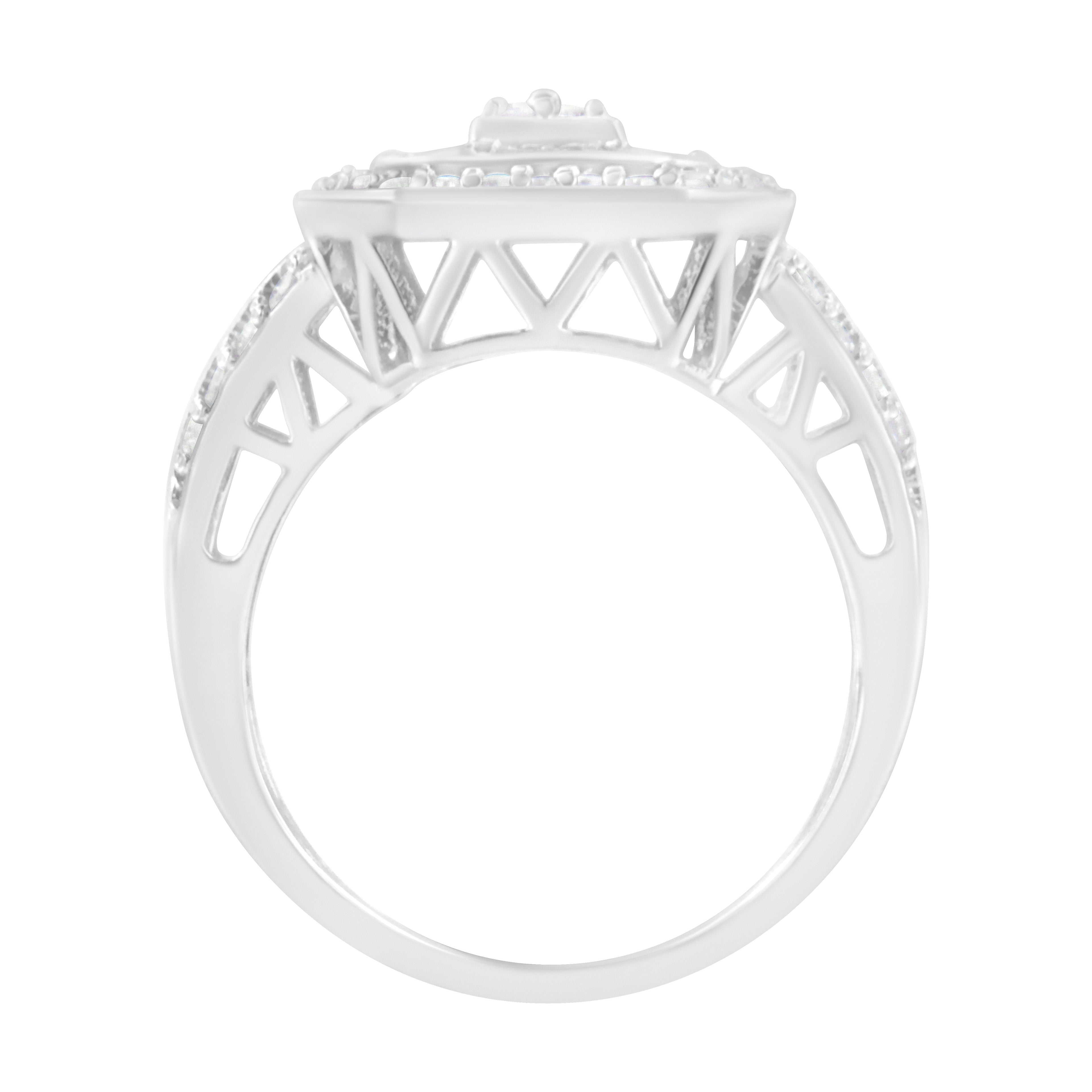 .925 Sterling Silver Round and Baguette Diamond Cathedral Ring (0.75 Cttw, H-I Color, I2-I3 Clarity) - Size 6