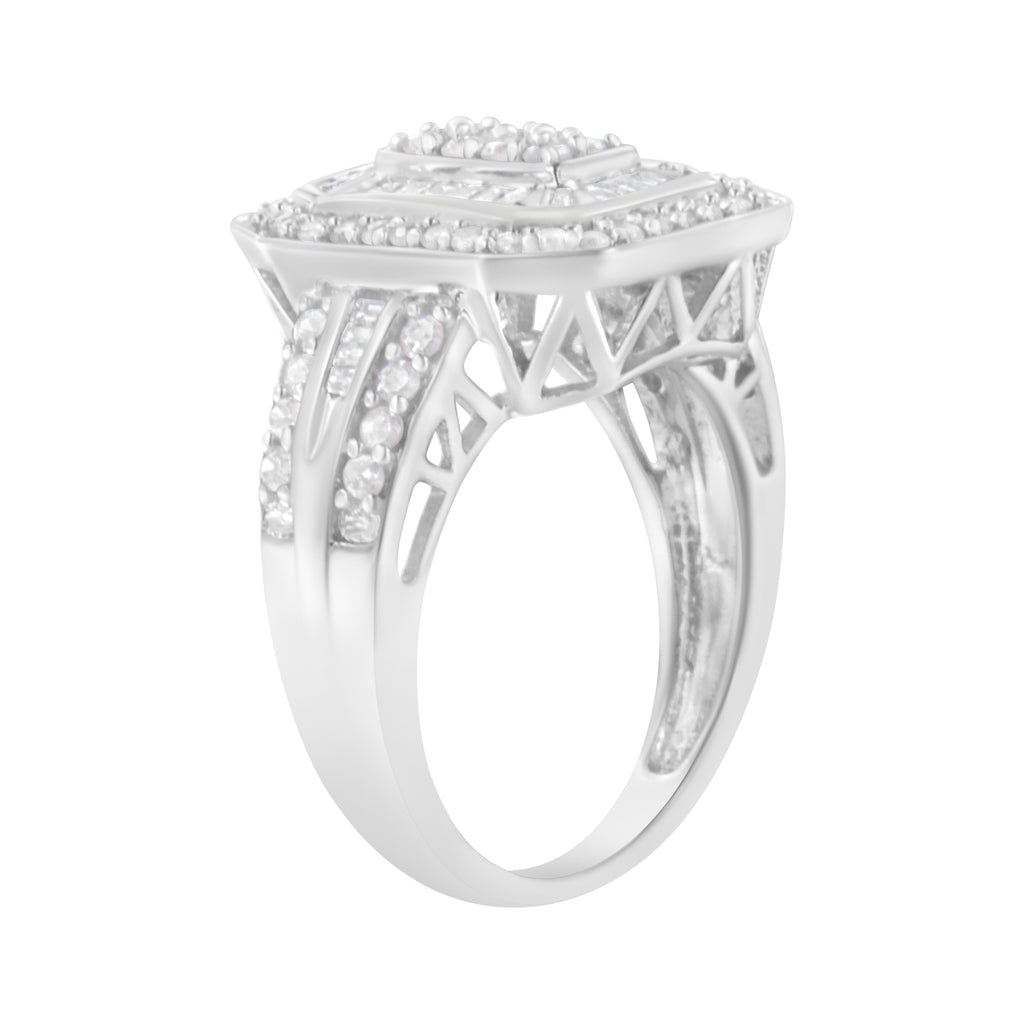 .925 Sterling Silver Round and Baguette Diamond Cathedral Ring (0.75 Cttw, H-I Color, I2-I3 Clarity) - Size 6