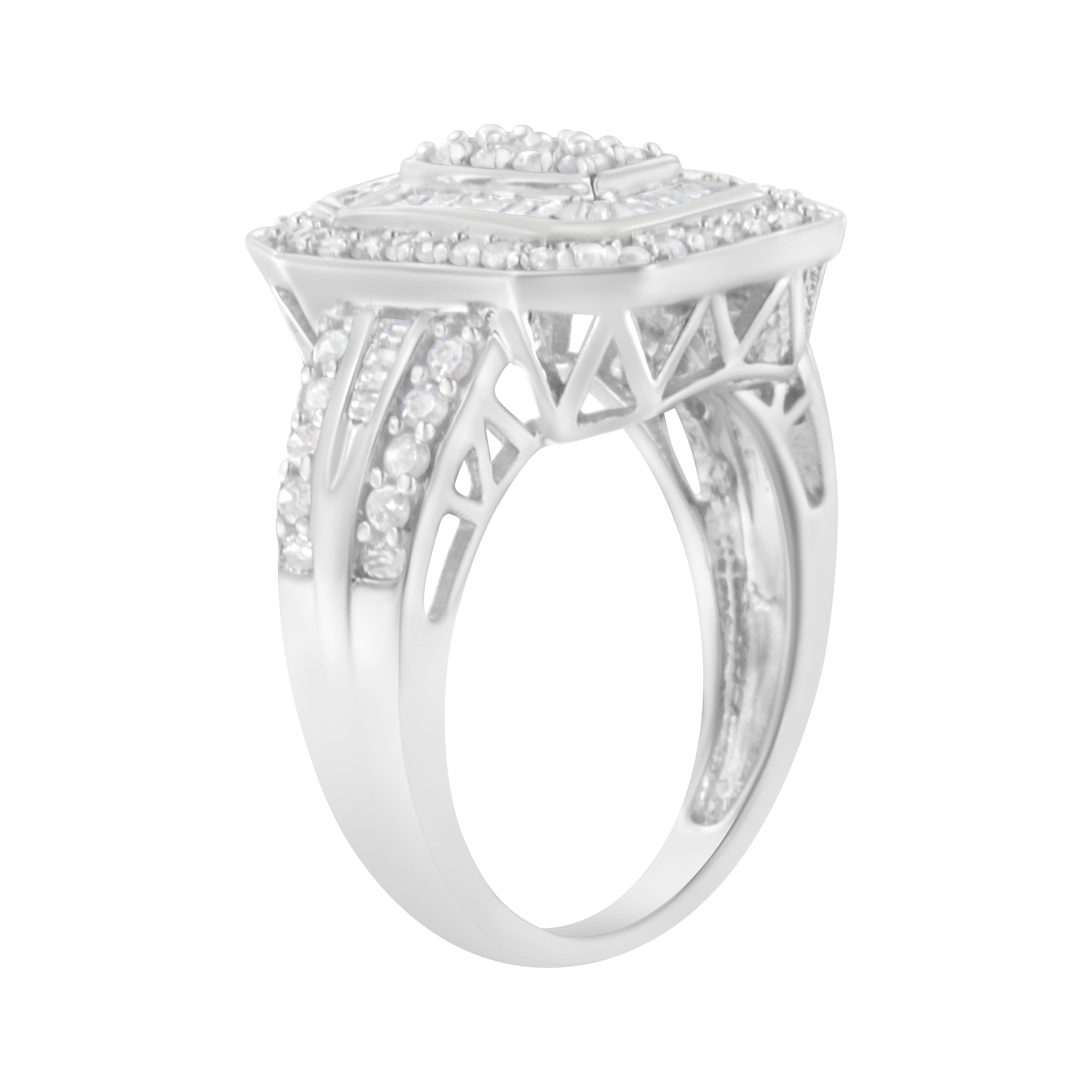 .925 Sterling Silver Round and Baguette Diamond Cathedral Ring (0.75 Cttw, H-I Color, I2-I3 Clarity) - Size 6