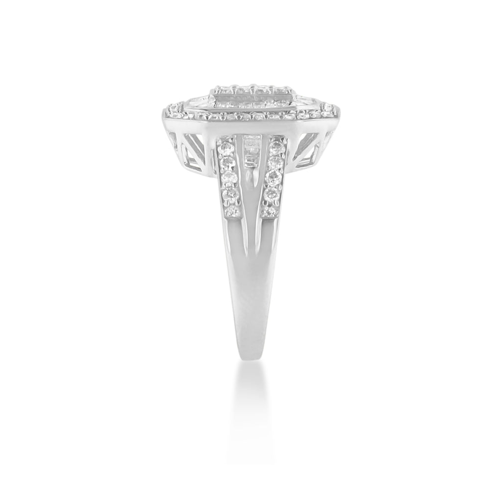 .925 Sterling Silver Round and Baguette Diamond Cathedral Ring (0.75 Cttw, H-I Color, I2-I3 Clarity) - Size 6