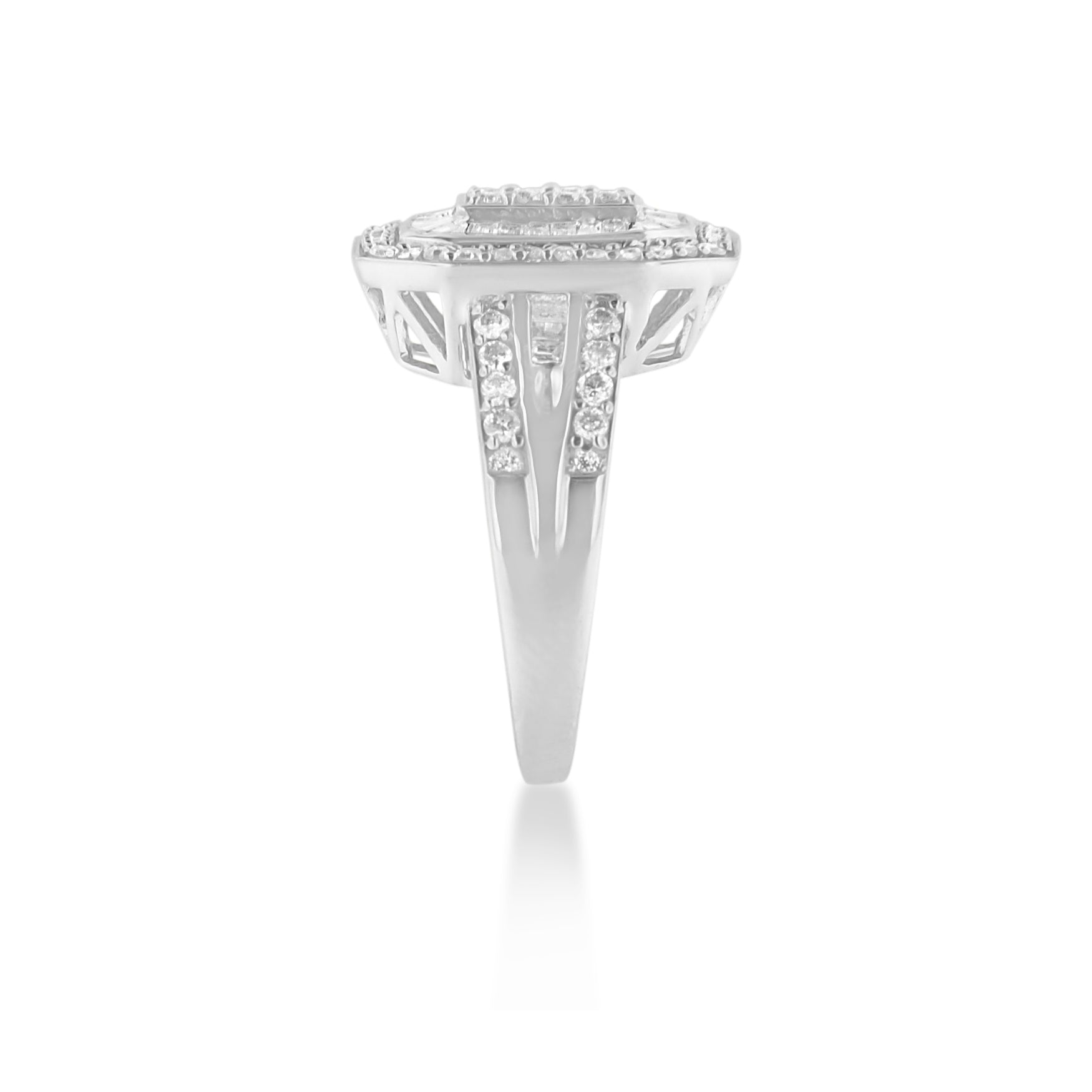 .925 Sterling Silver Round and Baguette Diamond Cathedral Ring (0.75 Cttw, H-I Color, I2-I3 Clarity) - Size 6