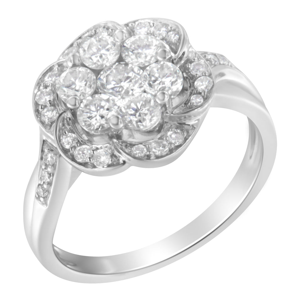 14K White Gold Floral Cluster Diamond Ring (1.0 Cttw, H-I Color, SI2-I1 Clarity) - Size 7-1/2