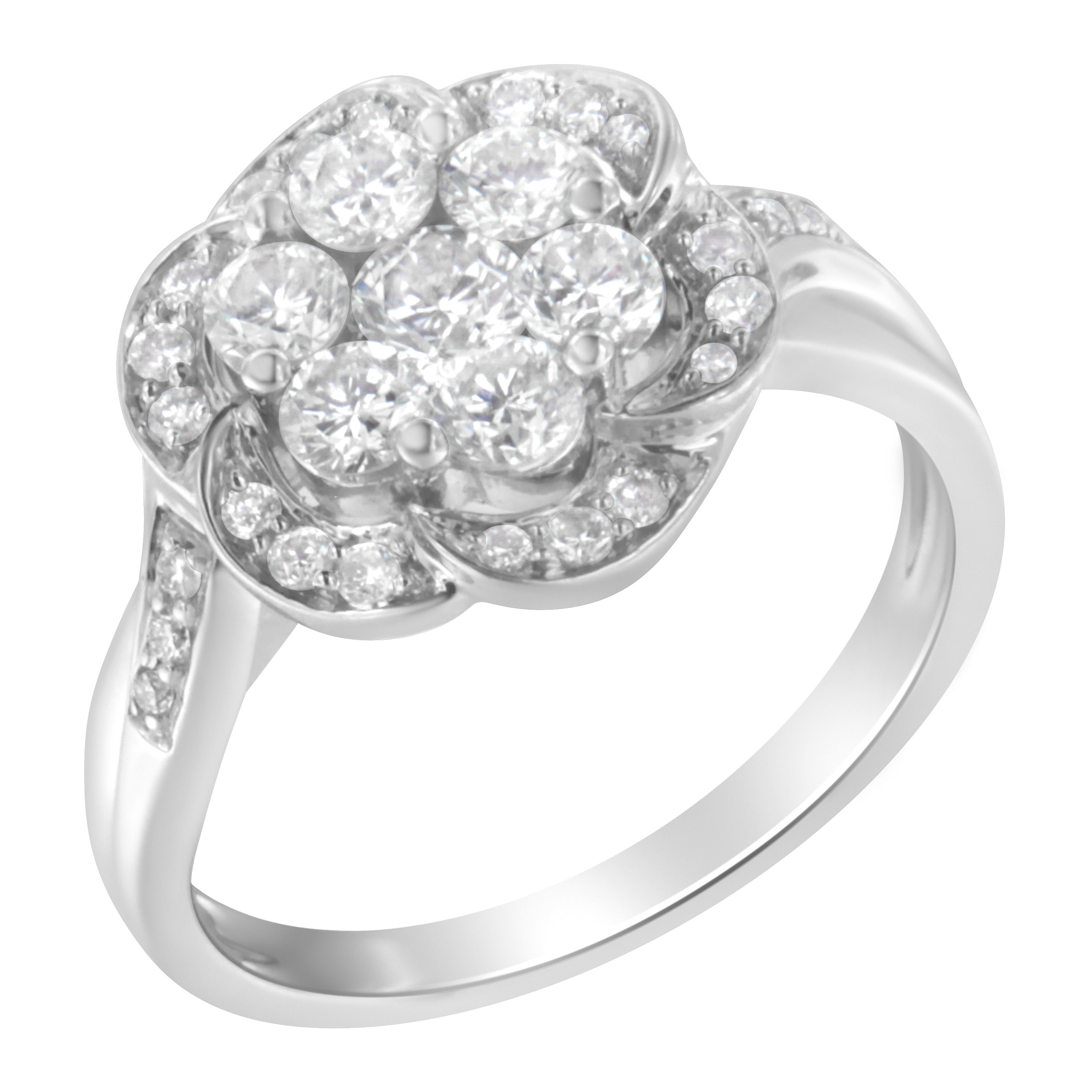 14K White Gold Floral Cluster Diamond Ring (1.0 Cttw, H-I Color, SI2-I1 Clarity) - Size 7-1/2
