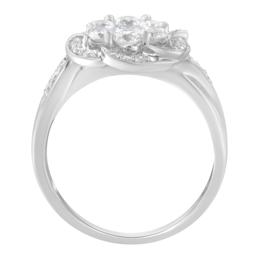 14K White Gold Floral Cluster Diamond Ring (1.0 Cttw, H-I Color, SI2-I1 Clarity) - Size 7-1/2