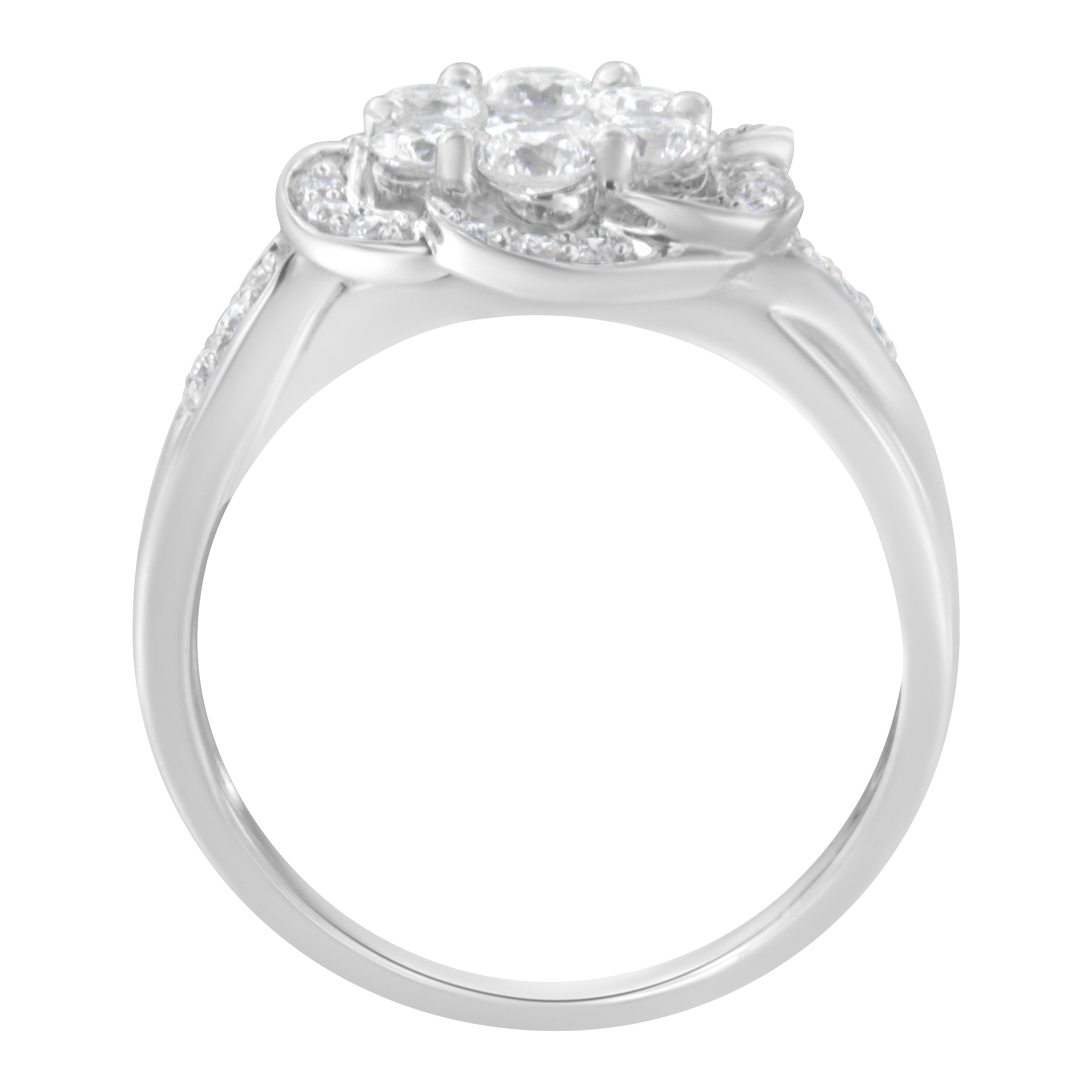 14K White Gold Floral Cluster Diamond Ring (1.0 Cttw, H-I Color, SI2-I1 Clarity) - Size 7-1/2
