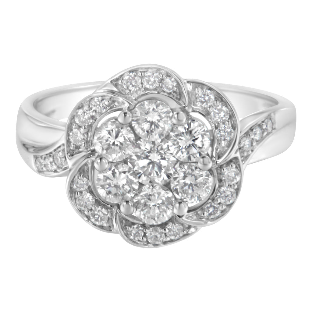 14K White Gold Floral Cluster Diamond Ring (1.0 Cttw, H-I Color, SI2-I1 Clarity) - Size 7-1/2