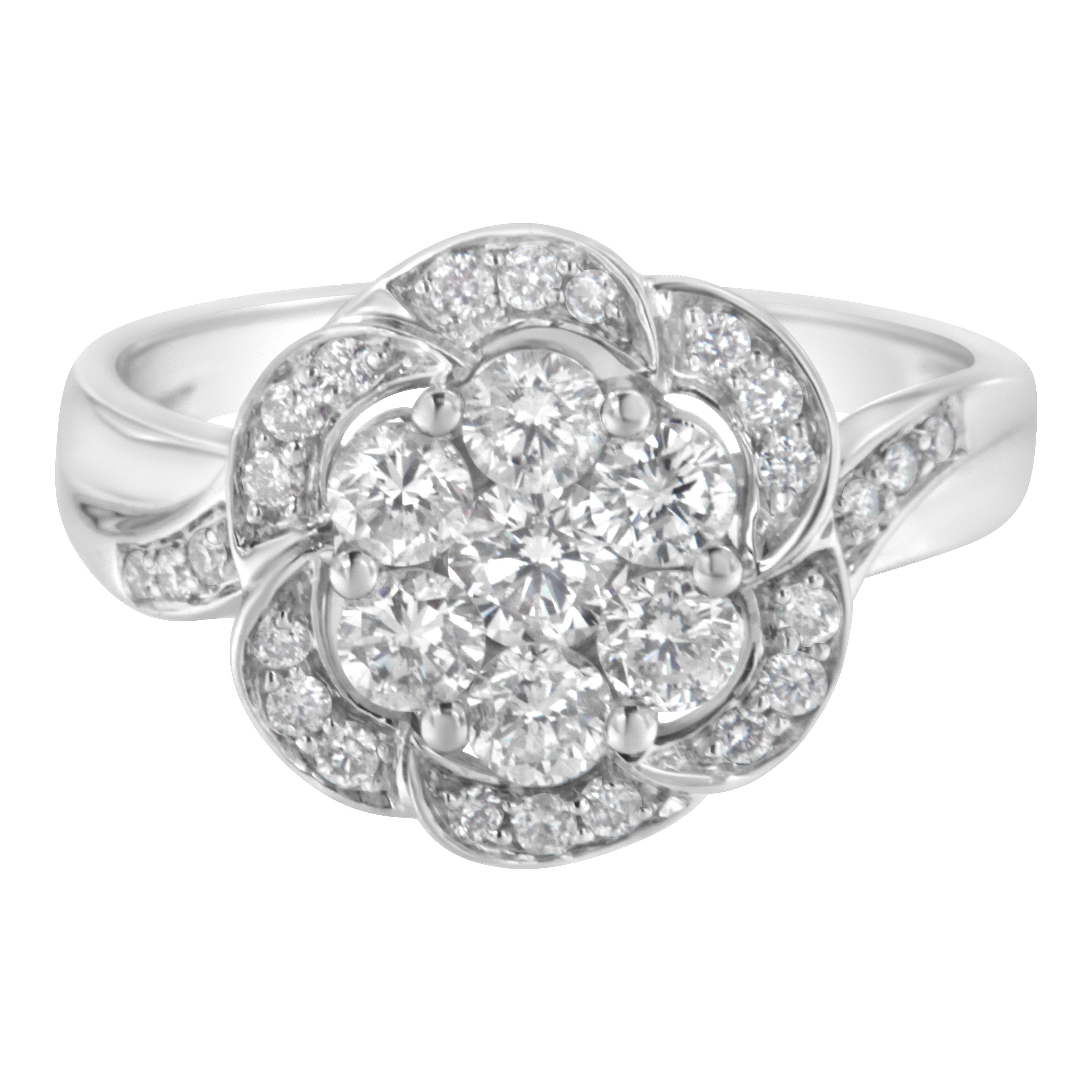 14K White Gold Floral Cluster Diamond Ring (1.0 Cttw, H-I Color, SI2-I1 Clarity) - Size 7-1/2