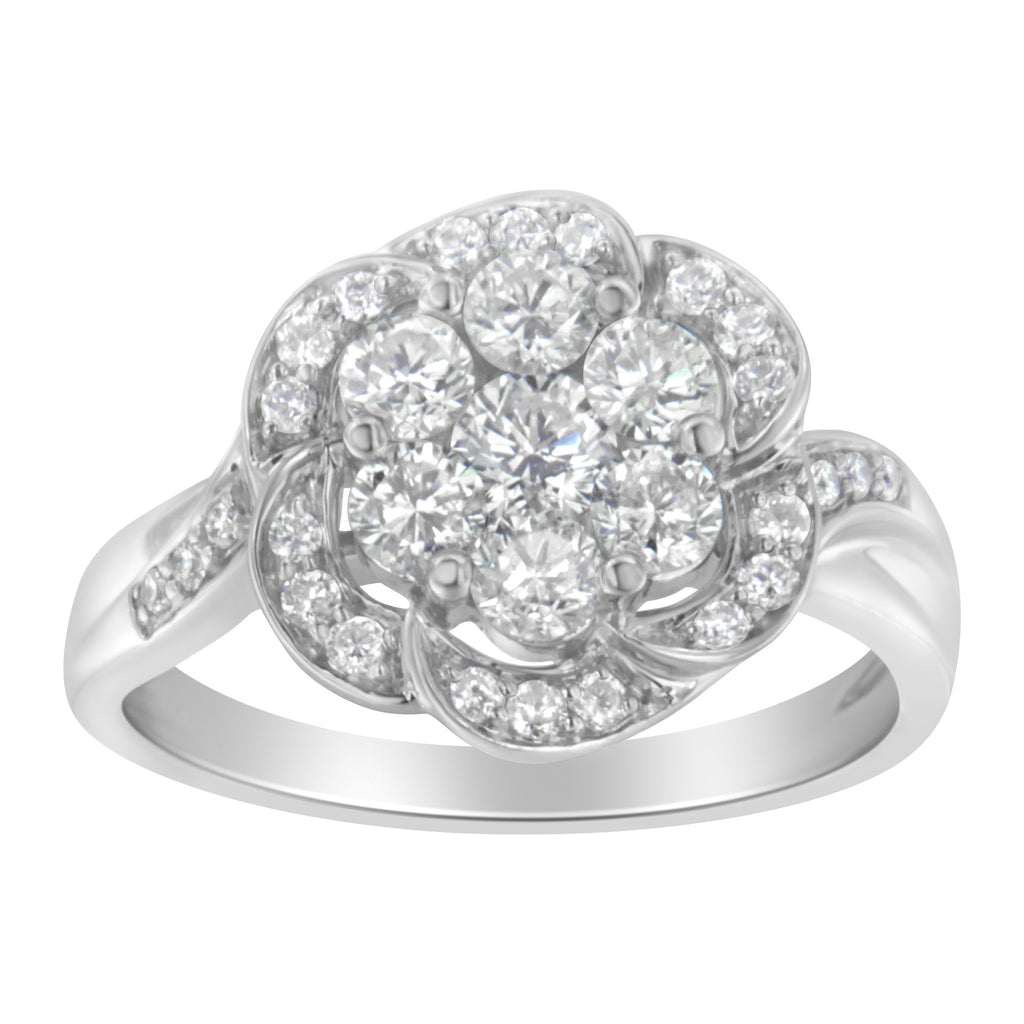 14K White Gold Floral Cluster Diamond Ring (1.0 Cttw, H-I Color, SI2-I1 Clarity) - Size 7-1/2
