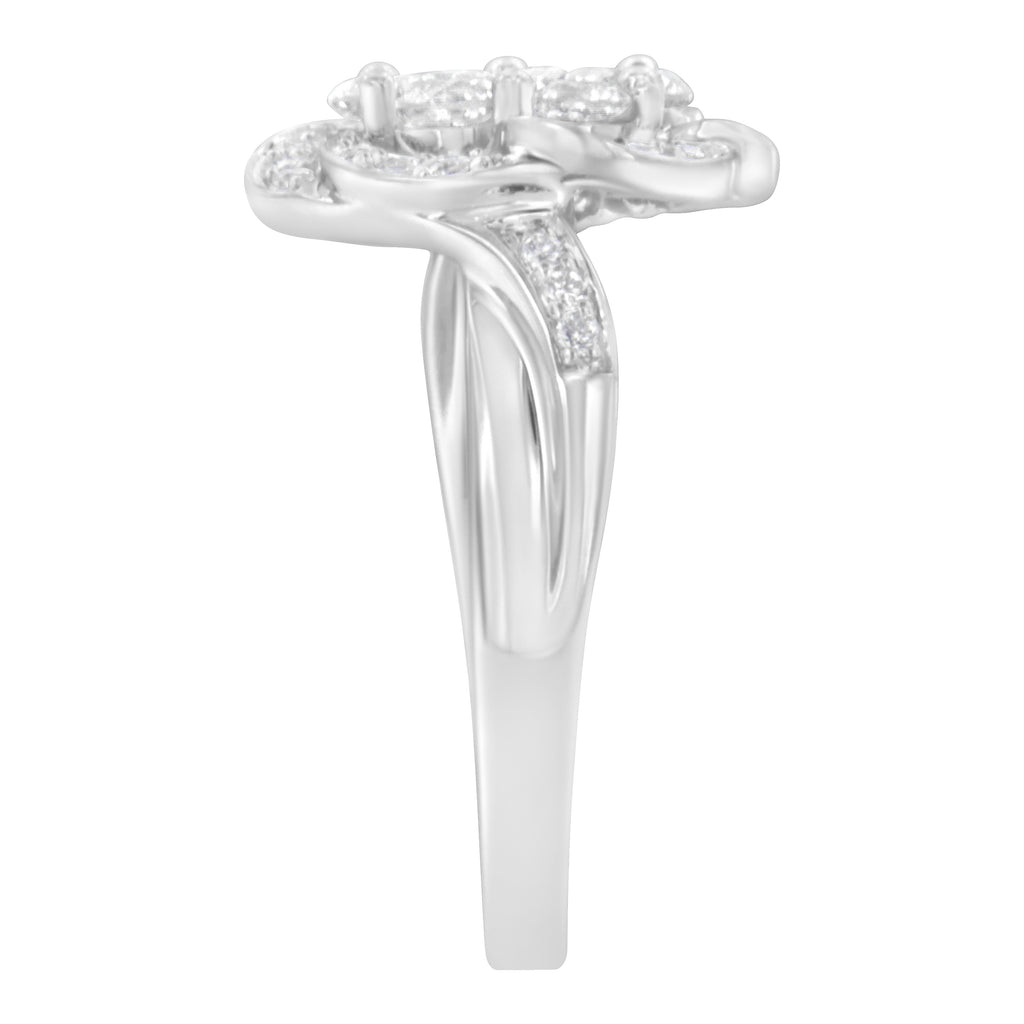 14K White Gold Floral Cluster Diamond Ring (1.0 Cttw, H-I Color, SI2-I1 Clarity) - Size 7-1/2