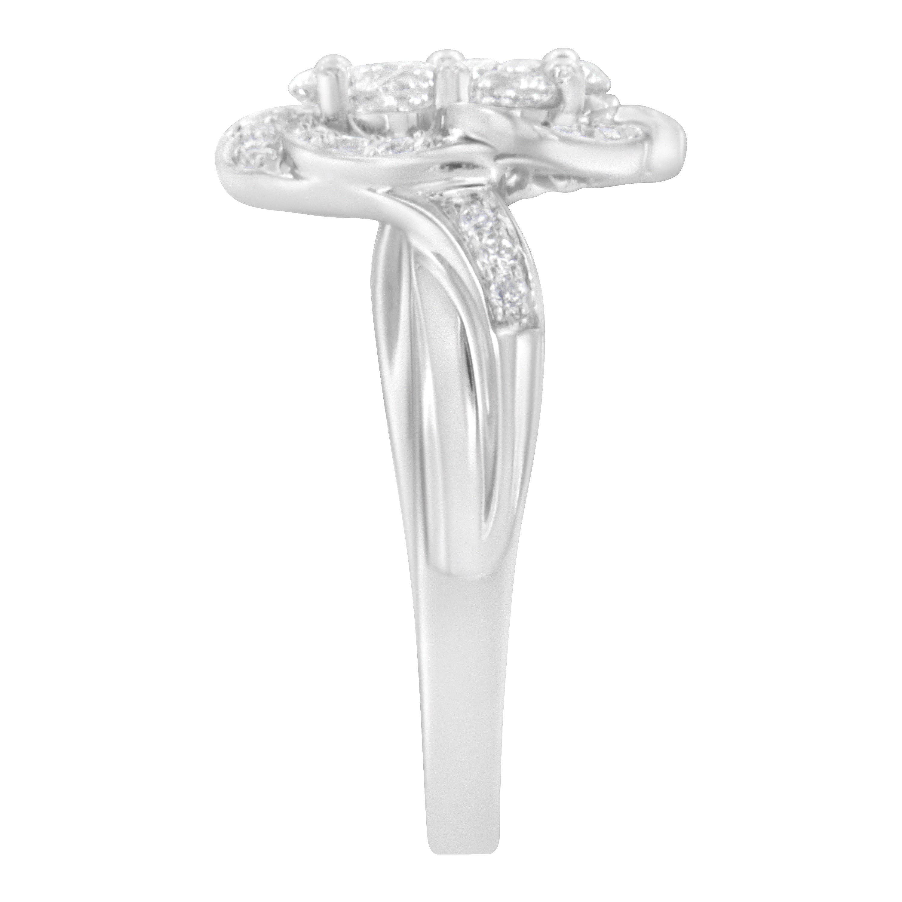 14K White Gold Floral Cluster Diamond Ring (1.0 Cttw, H-I Color, SI2-I1 Clarity) - Size 7-1/2