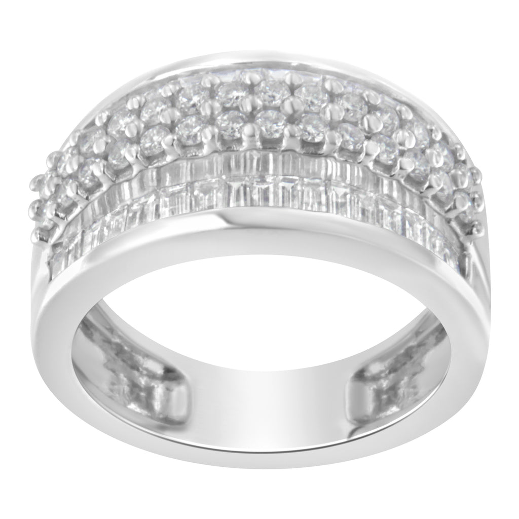 14K White Gold Round and Baguette Diamond Ring (1 1/2 Cttw, F-G Color, SI1-SI2 Clarity) - Size 8