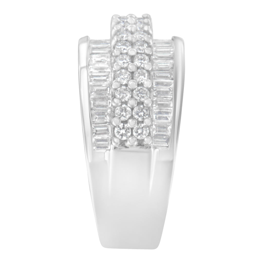 14K White Gold Round and Baguette Diamond Ring (1 1/2 Cttw, F-G Color, SI1-SI2 Clarity) - Size 8