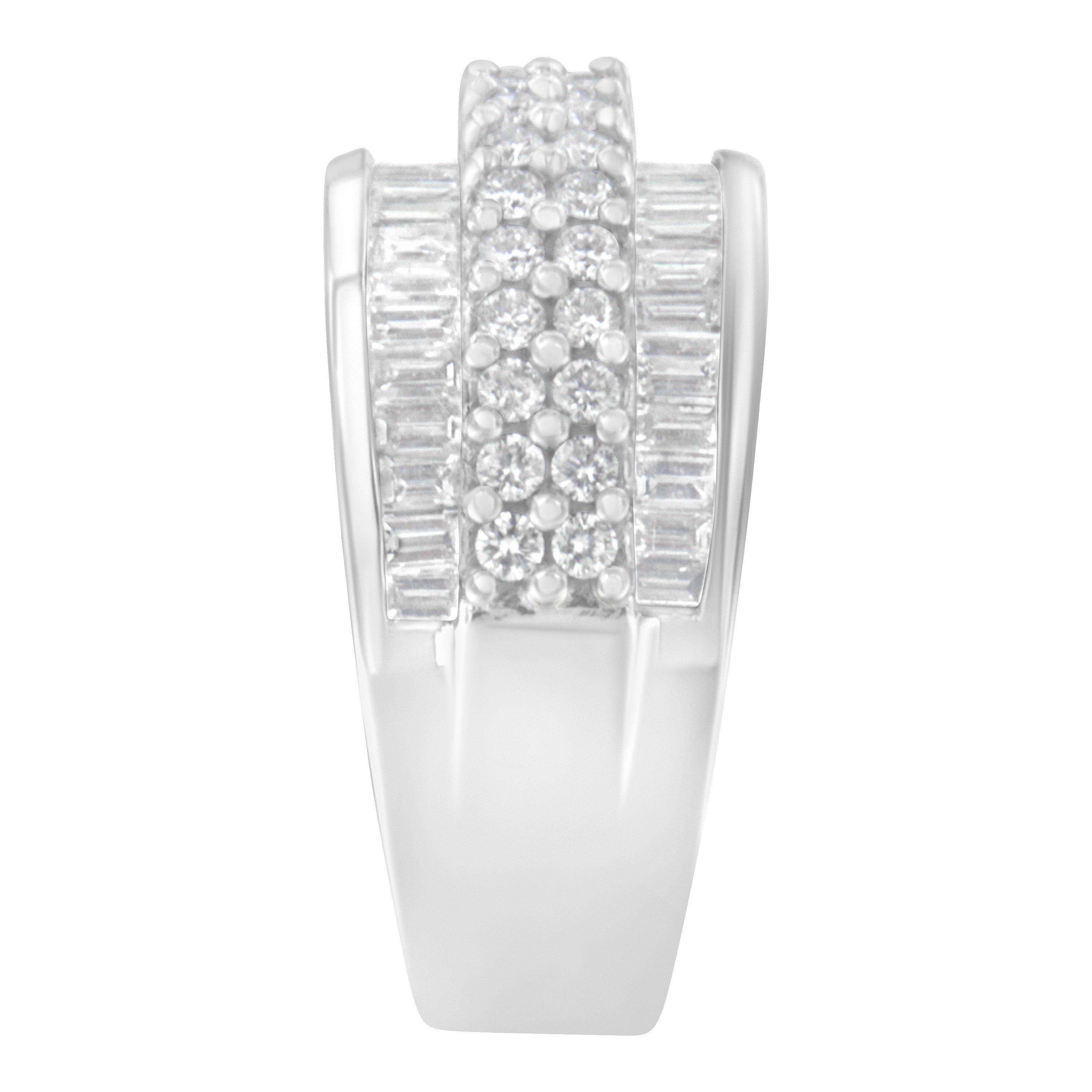14K White Gold Round and Baguette Diamond Ring (1 1/2 Cttw, F-G Color, SI1-SI2 Clarity) - Size 8