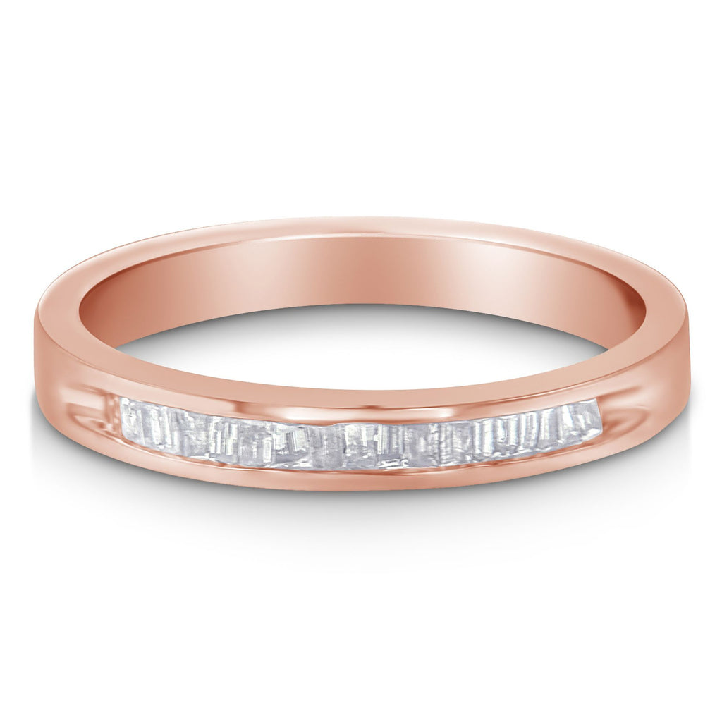 10K Rose Gold over .925 Sterling Silver 1/5 Cttw Diamond Channel-Set Stackable Band Ring (H-I Color, I1-I2 Clarity) - Size 7