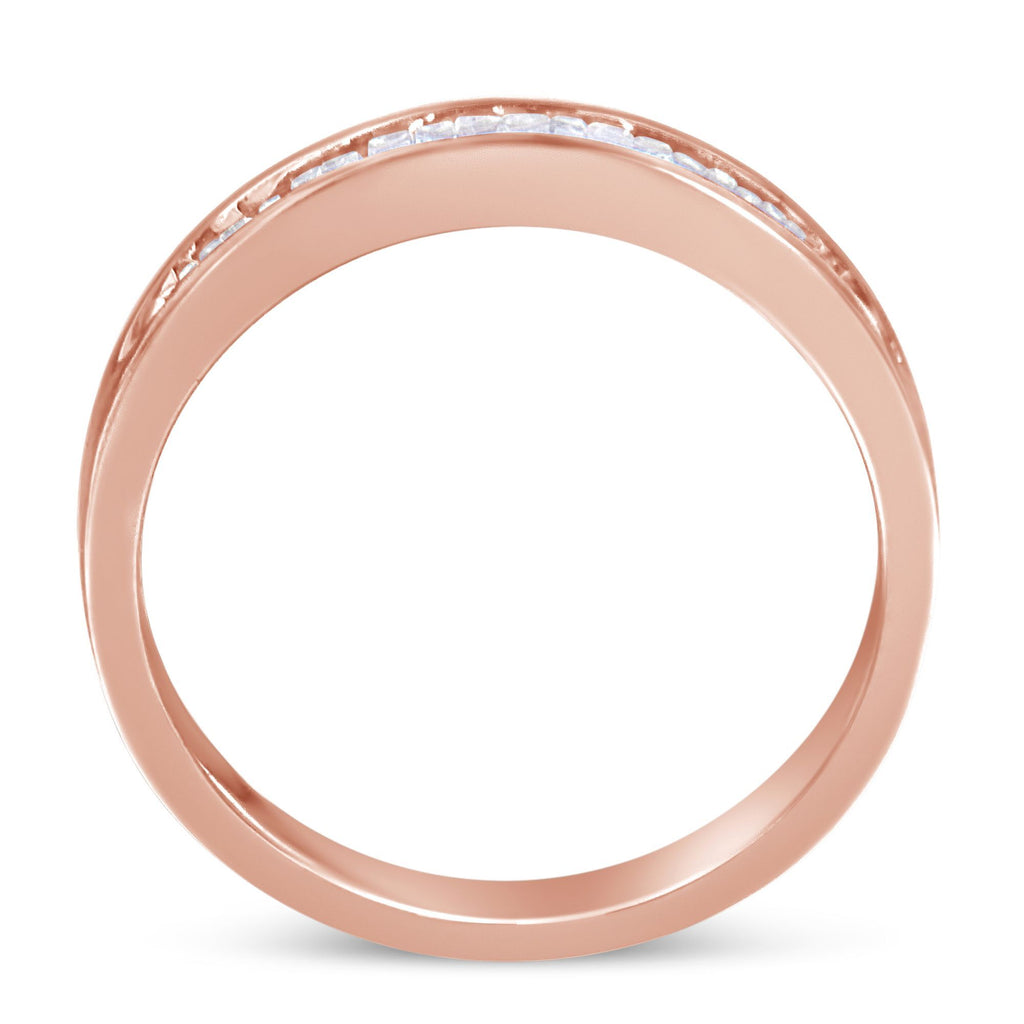 10K Rose Gold over .925 Sterling Silver 1/5 Cttw Diamond Channel-Set Stackable Band Ring (H-I Color, I1-I2 Clarity) - Size 7