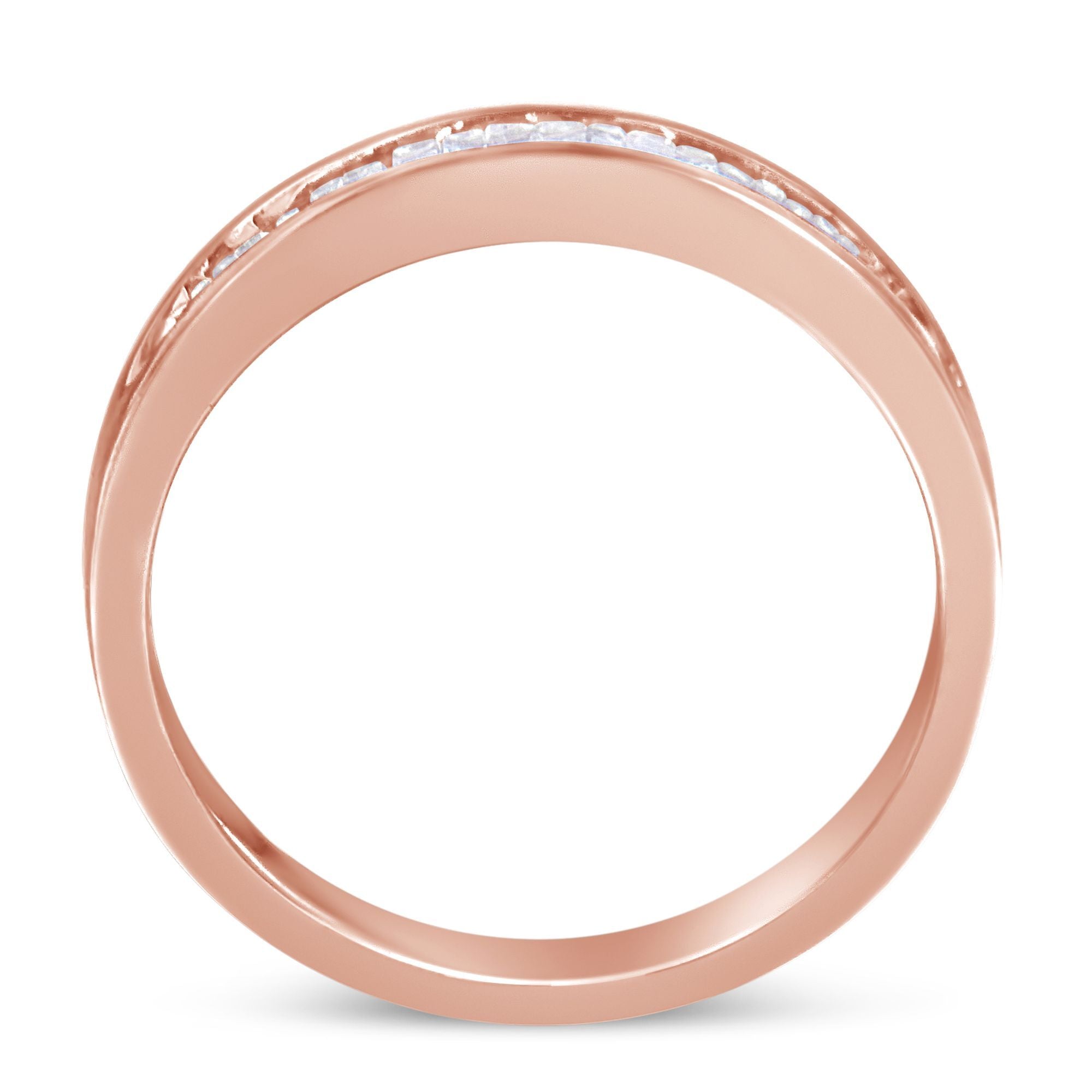10K Rose Gold over .925 Sterling Silver 1/5 Cttw Diamond Channel-Set Stackable Band Ring (H-I Color, I1-I2 Clarity) - Size 7