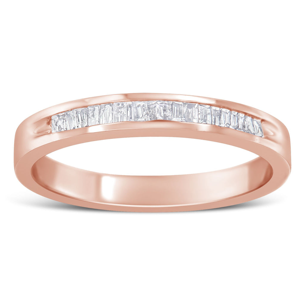 10K Rose Gold over .925 Sterling Silver 1/5 Cttw Diamond Channel-Set Stackable Band Ring (H-I Color, I1-I2 Clarity) - Size 7