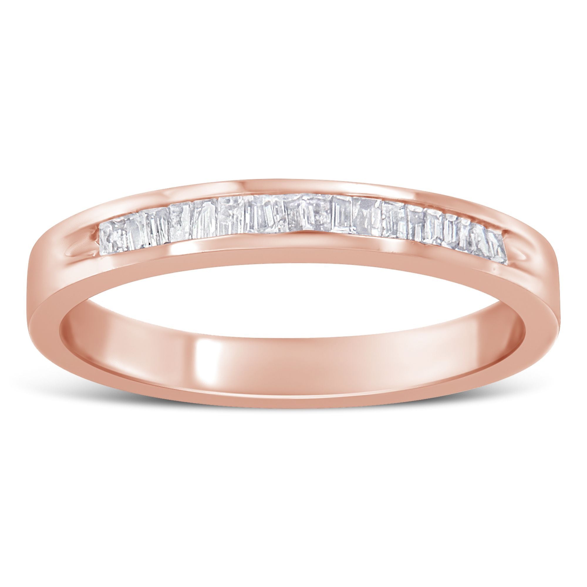 10K Rose Gold over .925 Sterling Silver 1/5 Cttw Diamond Channel-Set Stackable Band Ring (H-I Color, I1-I2 Clarity) - Size 7