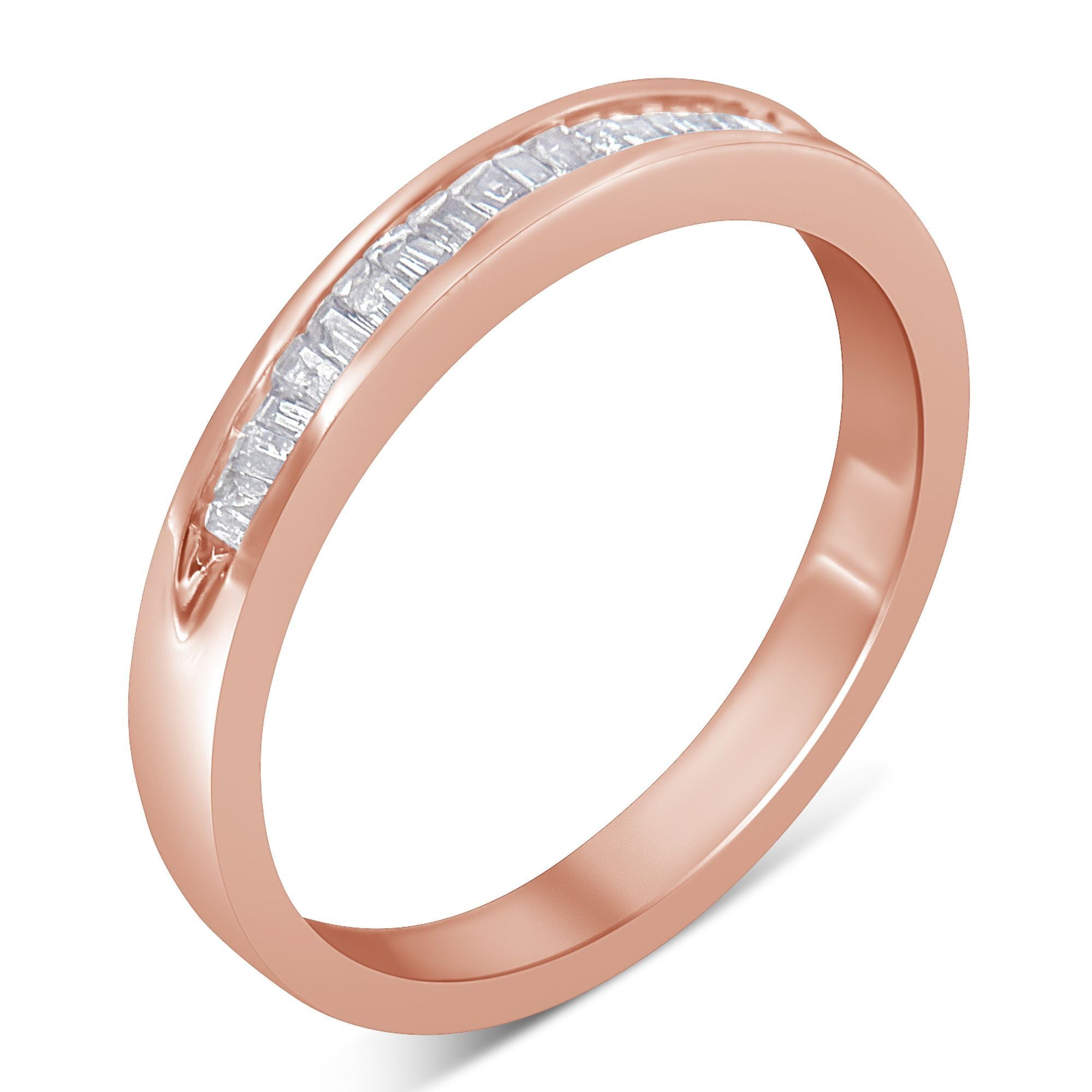 10K Rose Gold over .925 Sterling Silver 1/5 Cttw Diamond Channel-Set Stackable Band Ring (H-I Color, I1-I2 Clarity) - Size 7