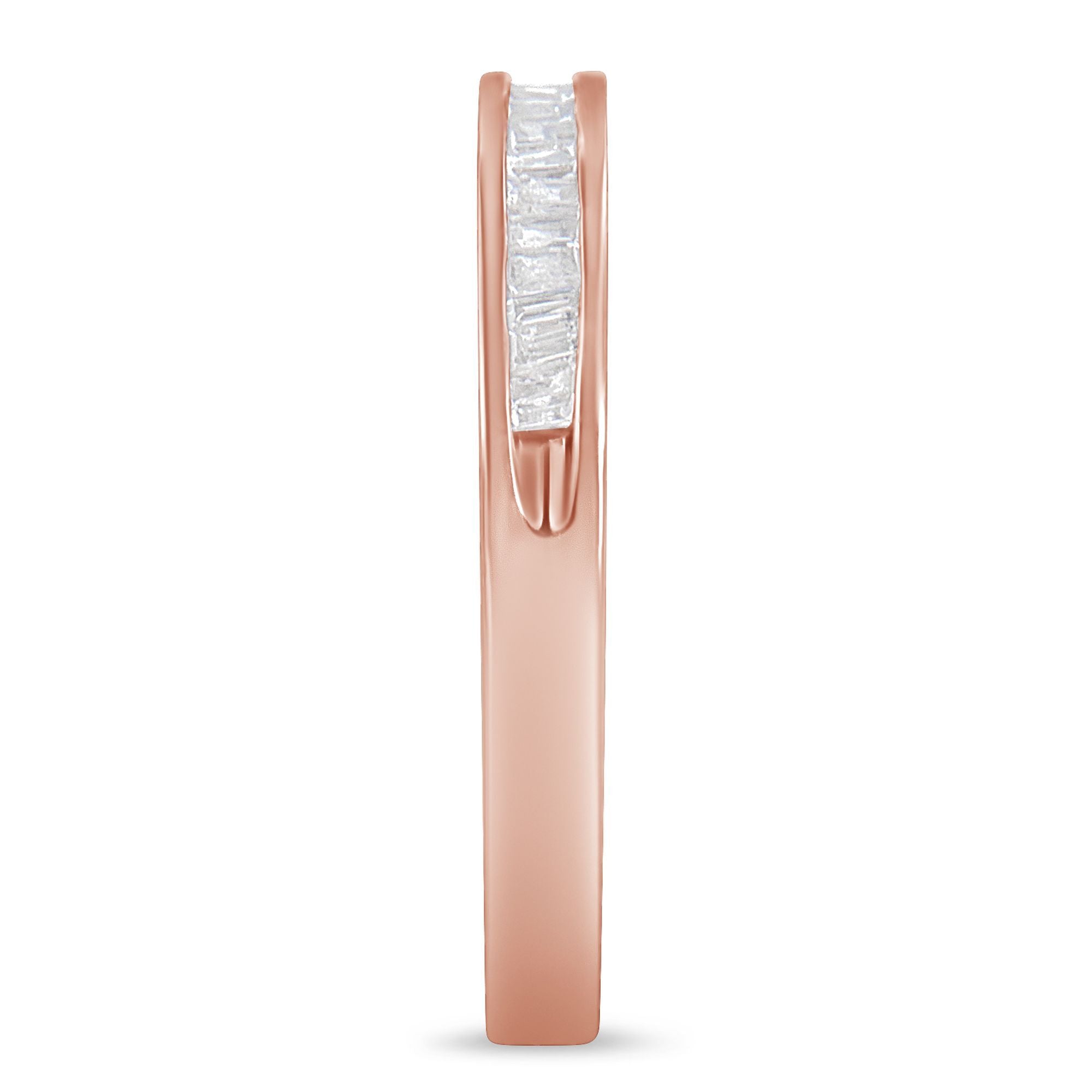 10K Rose Gold over .925 Sterling Silver 1/5 Cttw Diamond Channel-Set Stackable Band Ring (H-I Color, I1-I2 Clarity) - Size 7