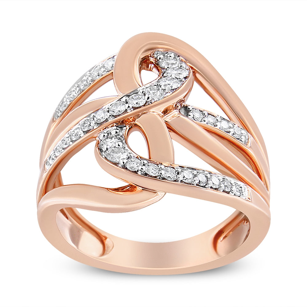 10K Rose Gold 1/2 Cttw Round-Cut Diamond Intertwined Multi-Loop Cocktail Ring (I-J Color, I1-I2 Clarity - Size 6
