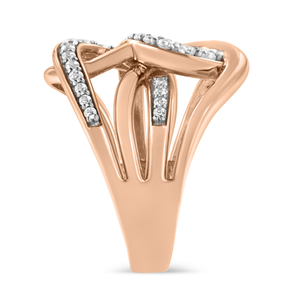 10K Rose Gold 1/2 Cttw Round-Cut Diamond Intertwined Multi-Loop Cocktail Ring (I-J Color, I1-I2 Clarity - Size 6