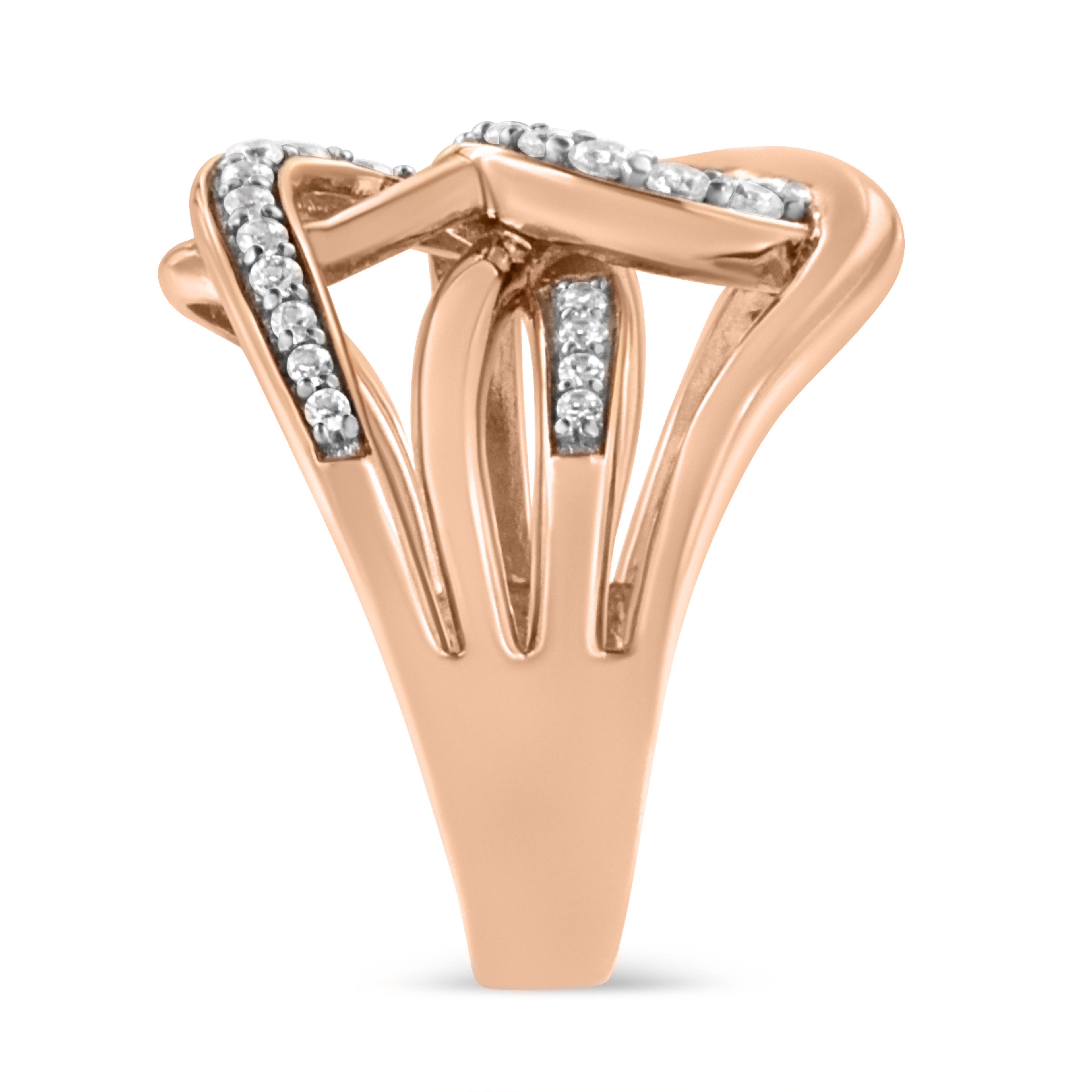 10K Rose Gold 1/2 Cttw Round-Cut Diamond Intertwined Multi-Loop Cocktail Ring (I-J Color, I1-I2 Clarity - Size 6