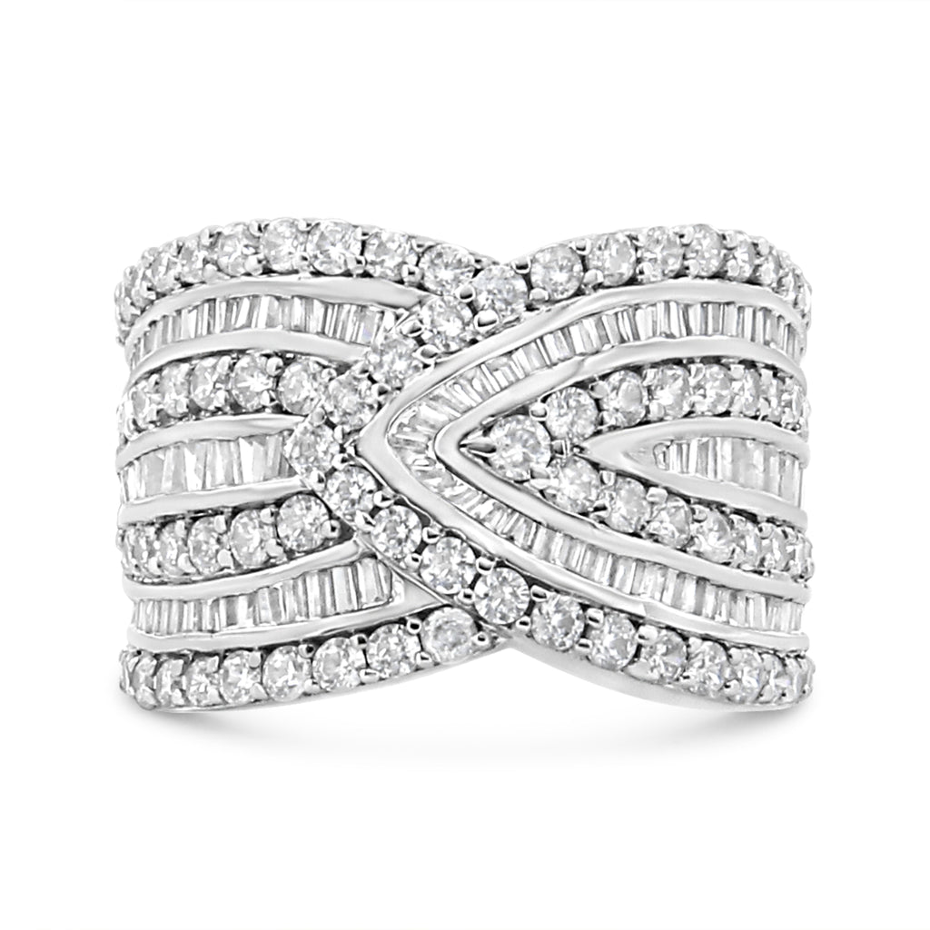 .925 Sterling Silver 2 3/8 Cttw Diamond Multi Row Overlay Band Ring ( J-K Color, I3 Clarity) - Ring Size 6