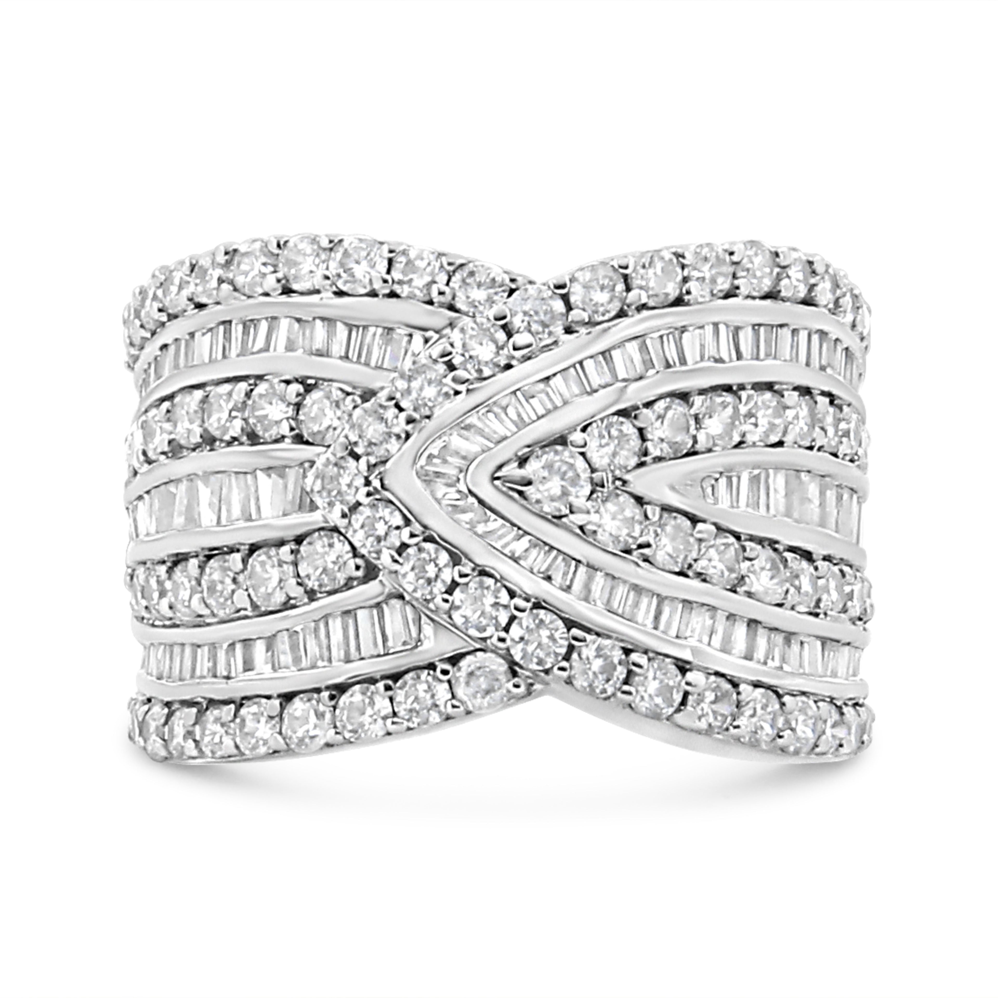 .925 Sterling Silver 2 3/8 Cttw Diamond Multi Row Overlay Band Ring ( J-K Color, I3 Clarity) - Ring Size 6