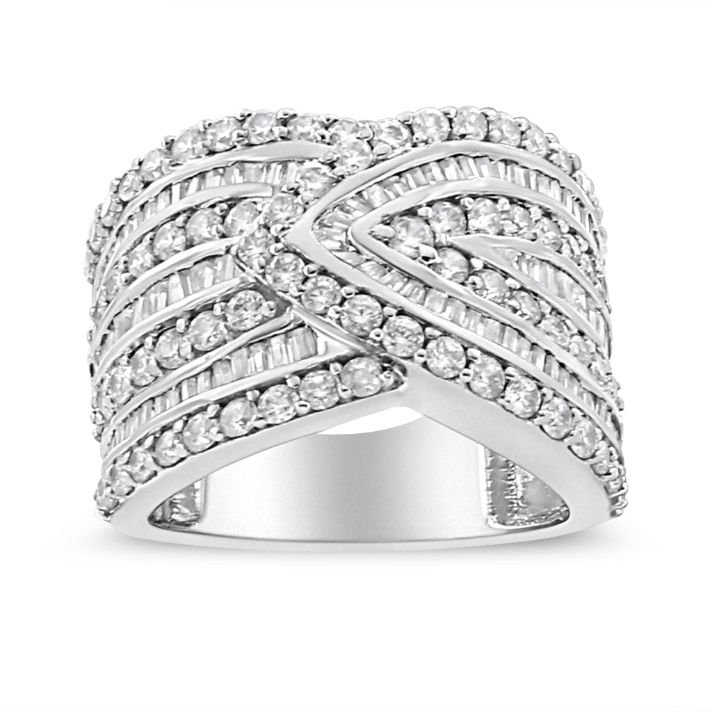 .925 Sterling Silver 2 3/8 Cttw Diamond Multi Row Overlay Band Ring ( J-K Color, I3 Clarity) - Ring Size 6