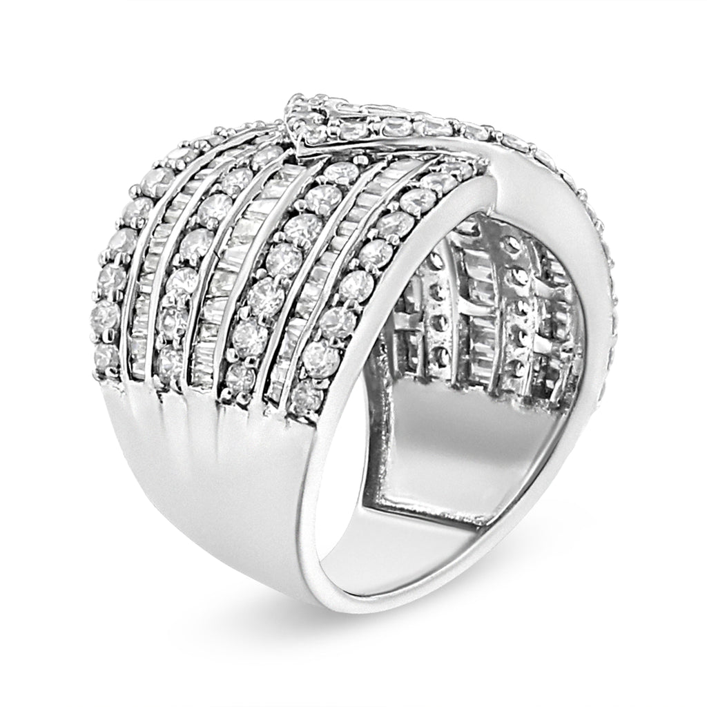 .925 Sterling Silver 2 3/8 Cttw Diamond Multi Row Overlay Band Ring ( J-K Color, I3 Clarity) - Ring Size 6