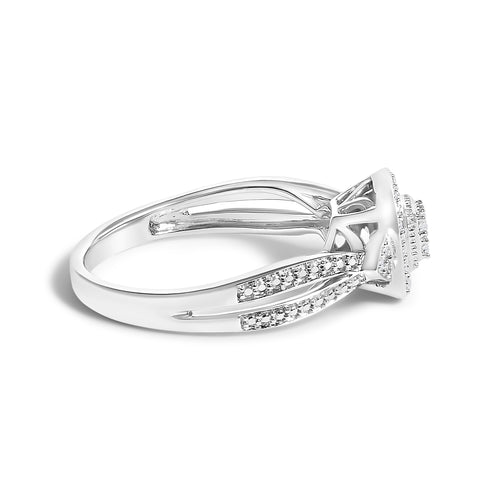 10K White Gold 1/10 Cttw Diamond Cluster Halo Promise Ring
