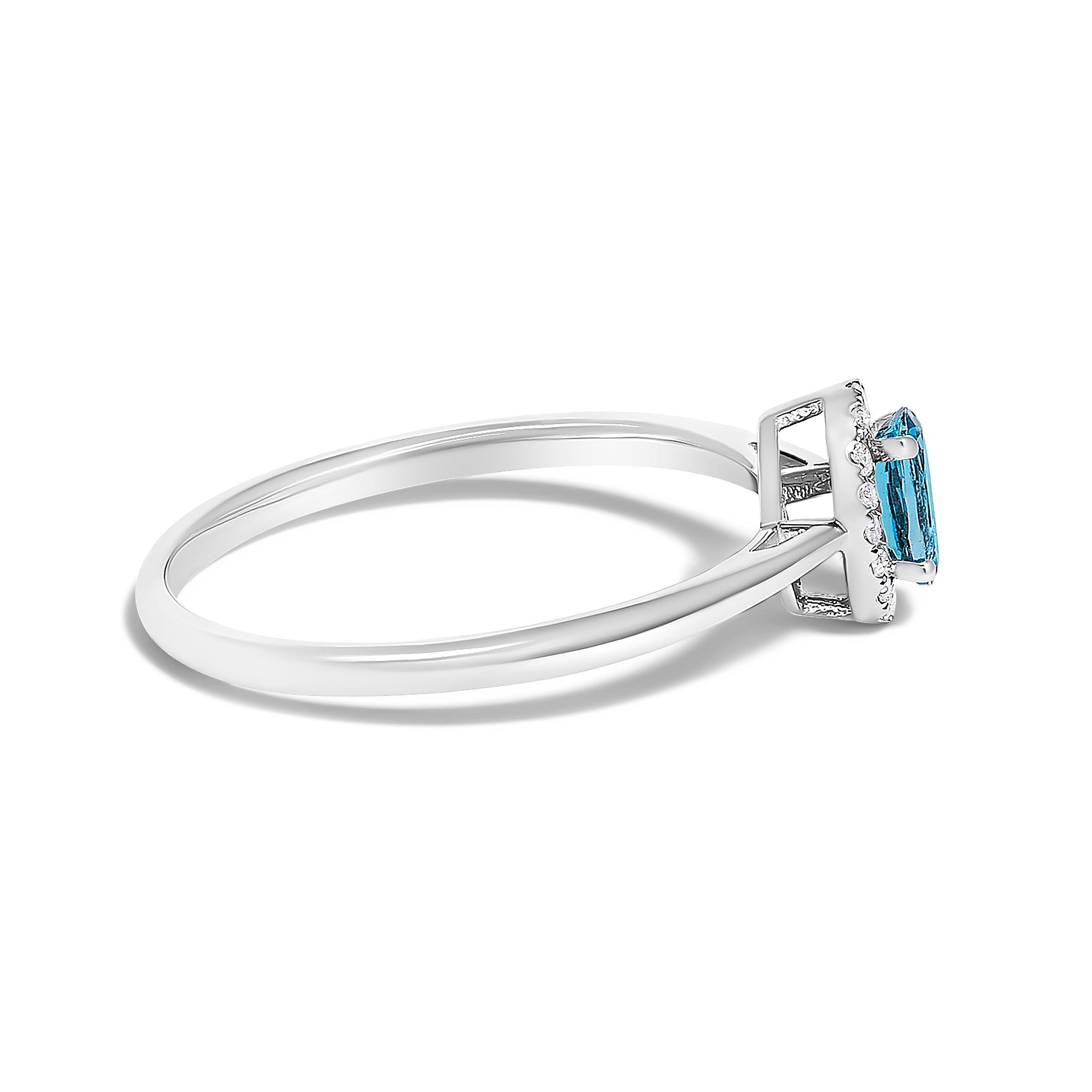10K White Gold 5X3MM Oval Blue Topaz and Diamond Accent Halo Ring (I-J Color, I1-I2 Clarity) - Ring Size 8
