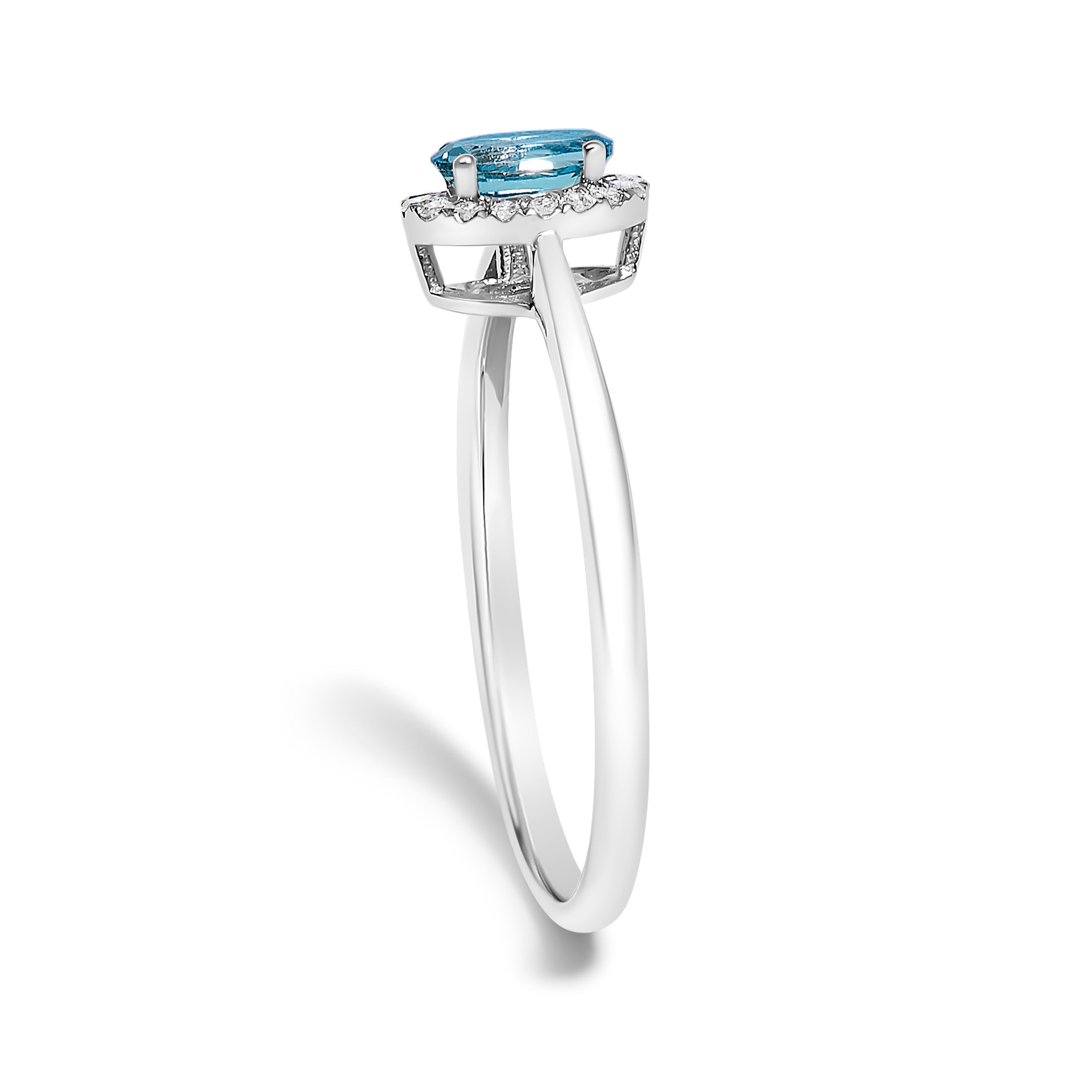10K White Gold 5X3MM Oval Blue Topaz and Diamond Accent Halo Ring (I-J Color, I1-I2 Clarity) - Ring Size 8