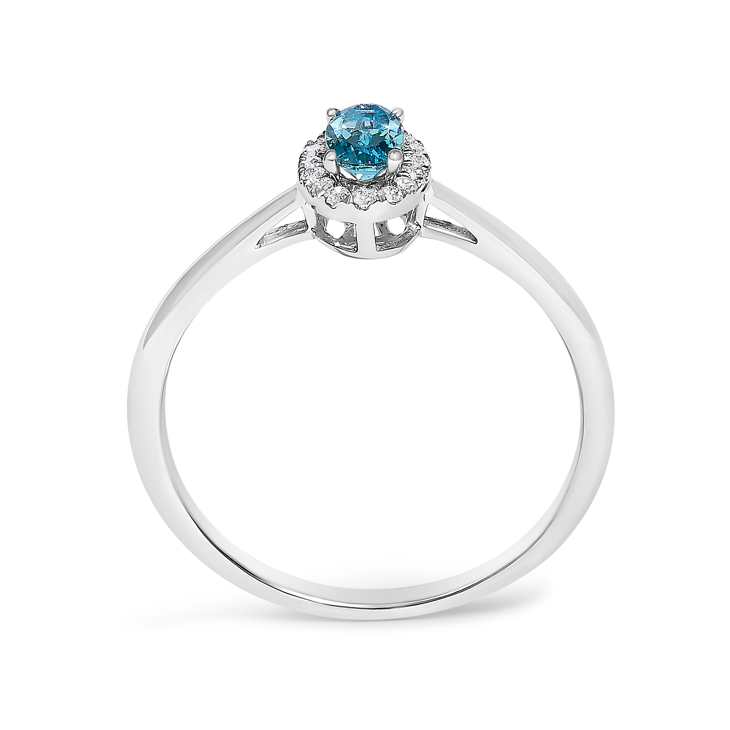 10K White Gold 5X3MM Oval Blue Topaz and Diamond Accent Halo Ring (I-J Color, I1-I2 Clarity) - Ring Size 8