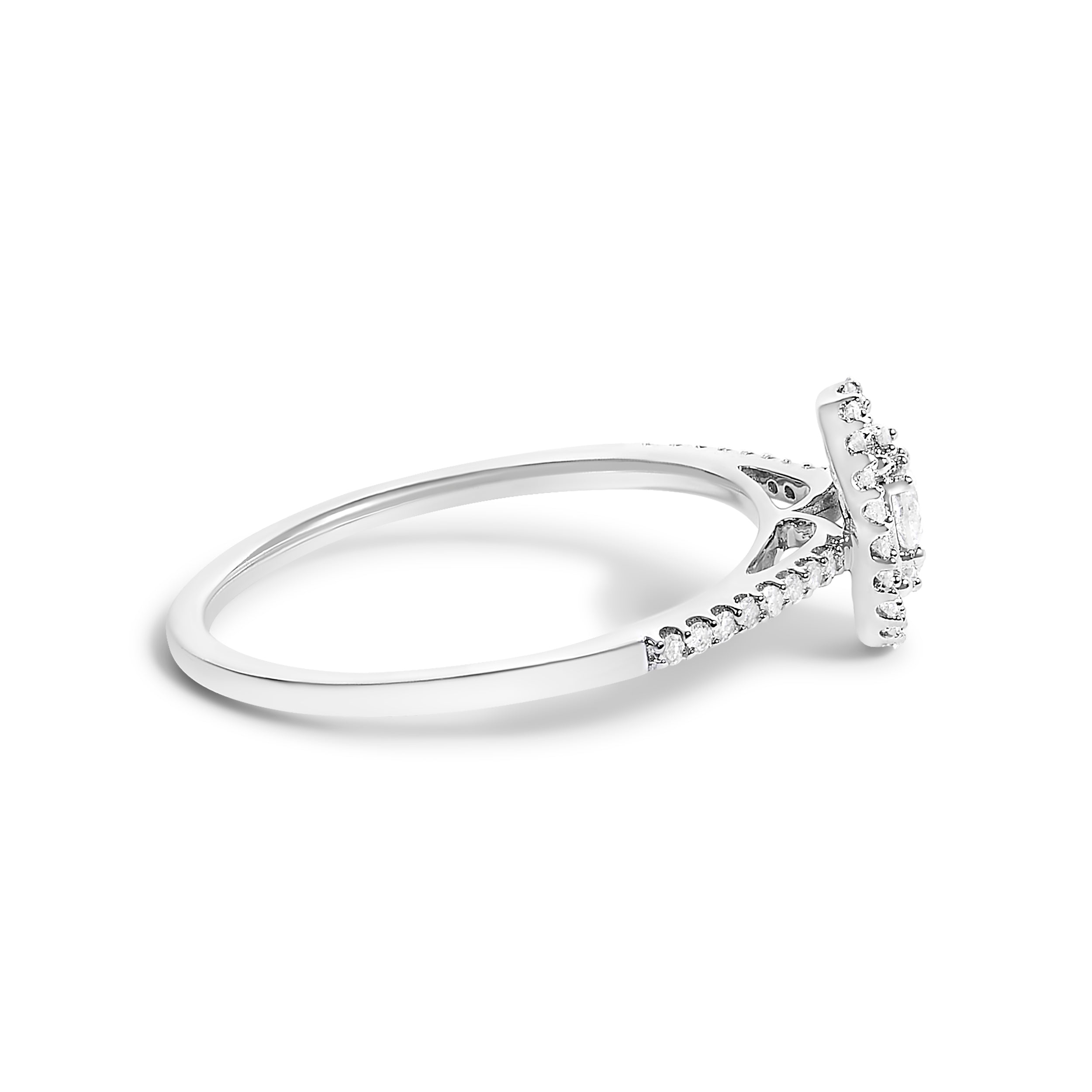 14K White Gold 1/5 Cttw Diamond Oval Shape With Halo Engagement Ring (H-I Color, I1-I2 Clarity) - Size 7.5