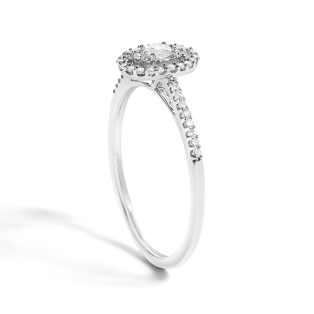 14K White Gold 1/5 Cttw Diamond Oval Shape With Halo Engagement Ring (H-I Color, I1-I2 Clarity) - Size 7.5