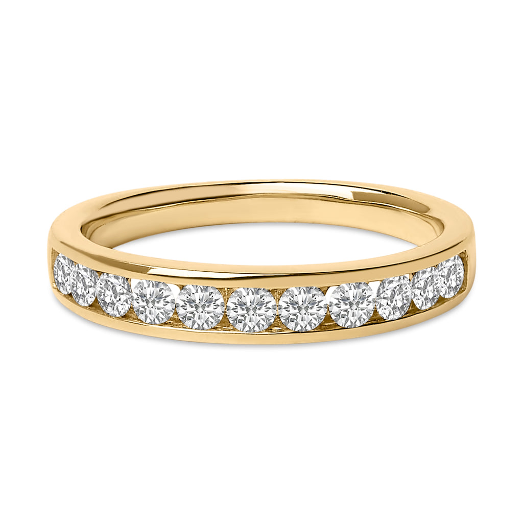 14K Yellow Gold 1/2 Cttw Round Diamond 11 Stone Channel Set Band