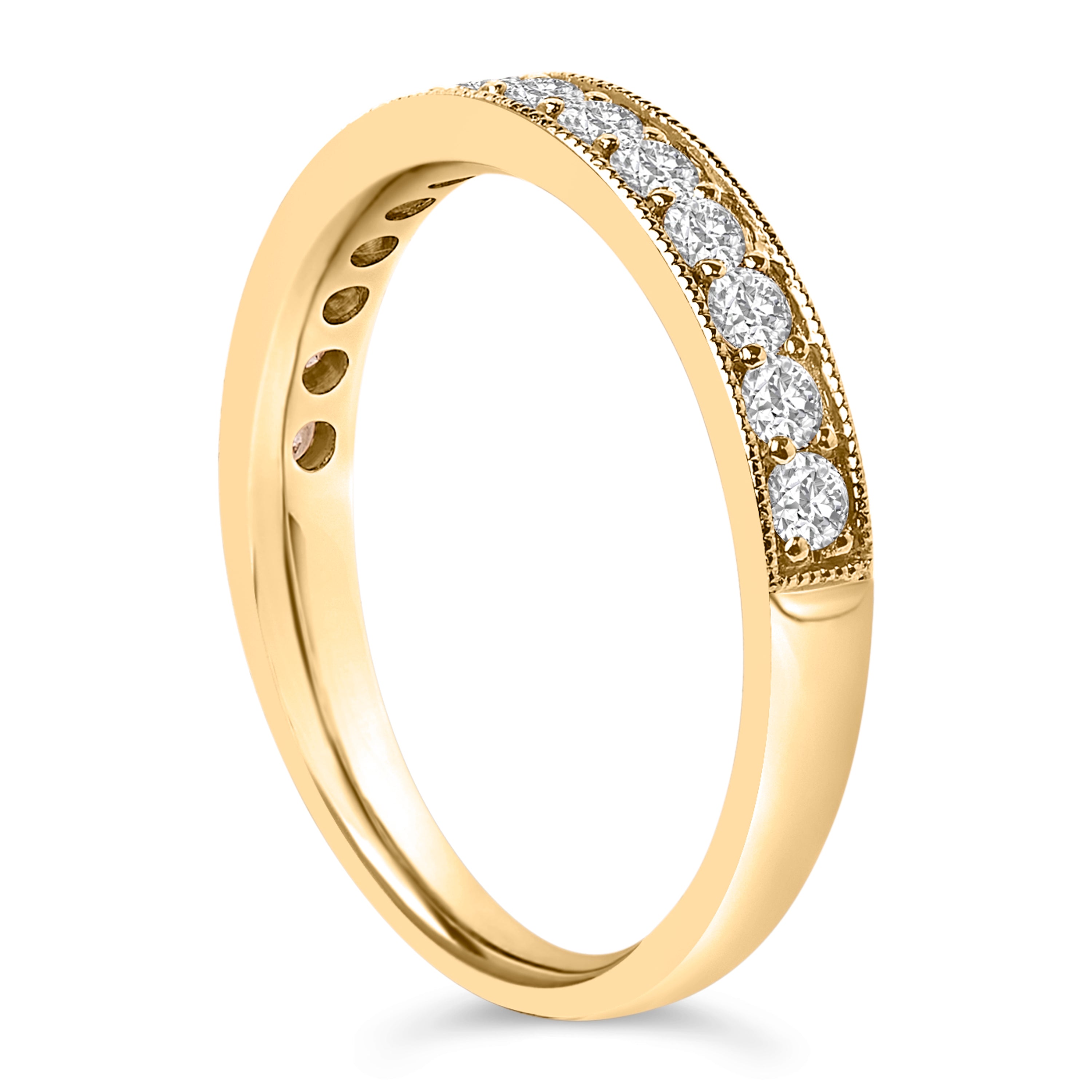 14K Yellow Gold 1/2 Cttw Round Diamond Milgrain Wedding Band
