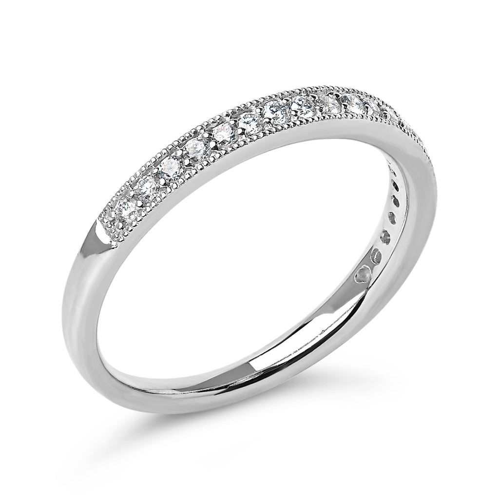 14K White Gold 1/4 Cttw Round Diamond Milgrain Wedding Band (I-J Color, SI2-I1 Clarity) - Size 7