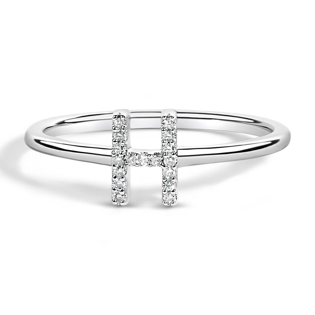 10K White Gold Diamond Accent Initial "H" Ring