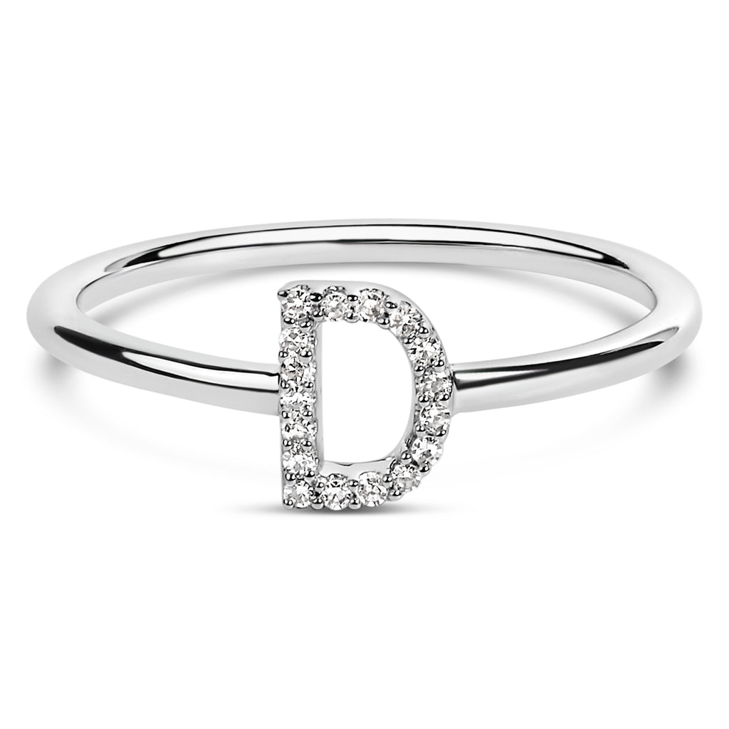 10K White Gold Diamond Accent Initial "D" Ring