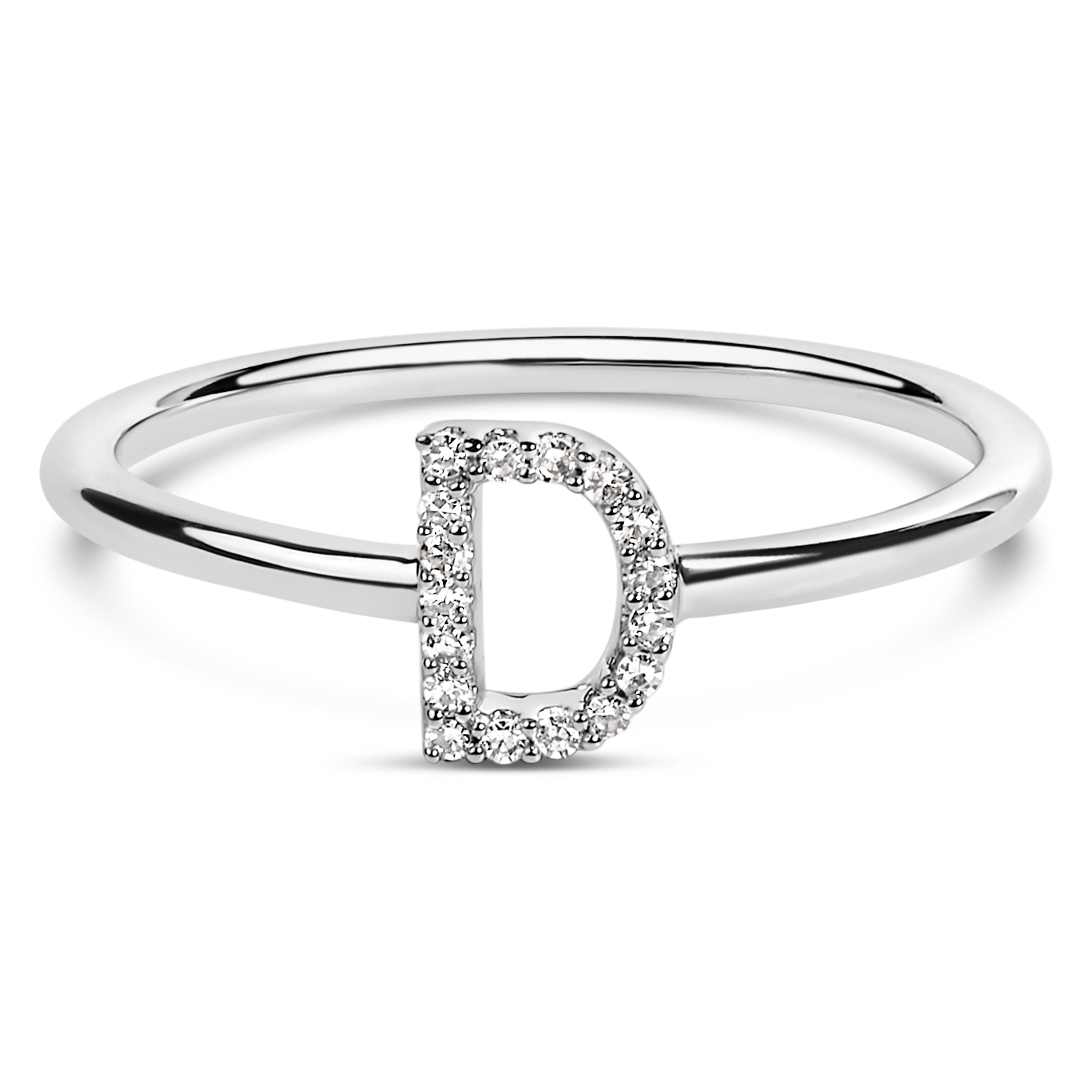 10K White Gold Diamond Accent Initial "D" Ring