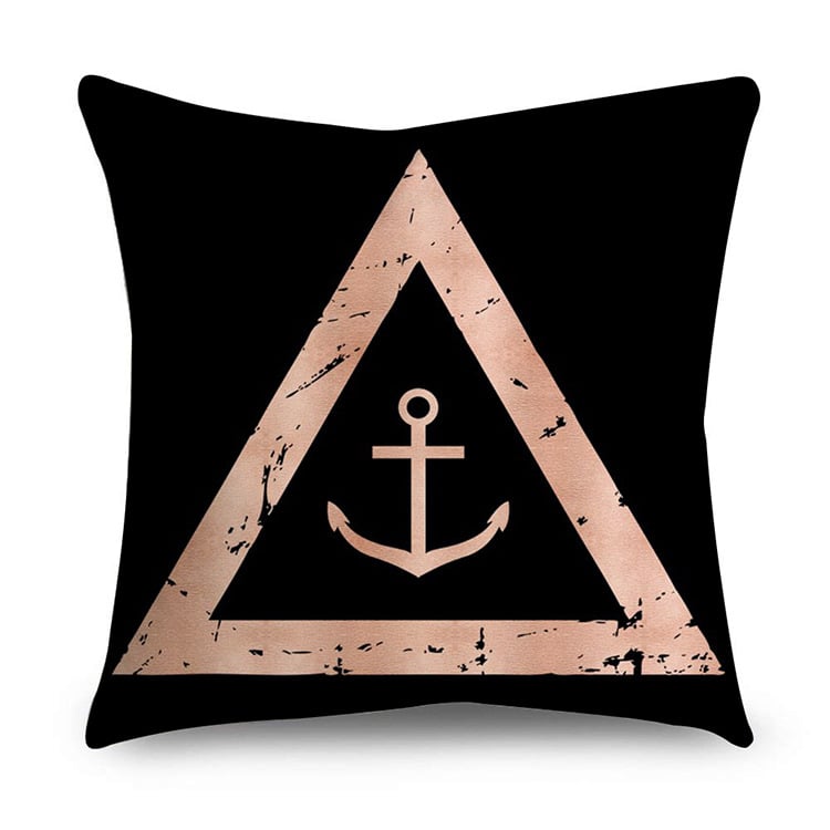 Rose Gold Polyester Pillow Cover with Black Gold Design