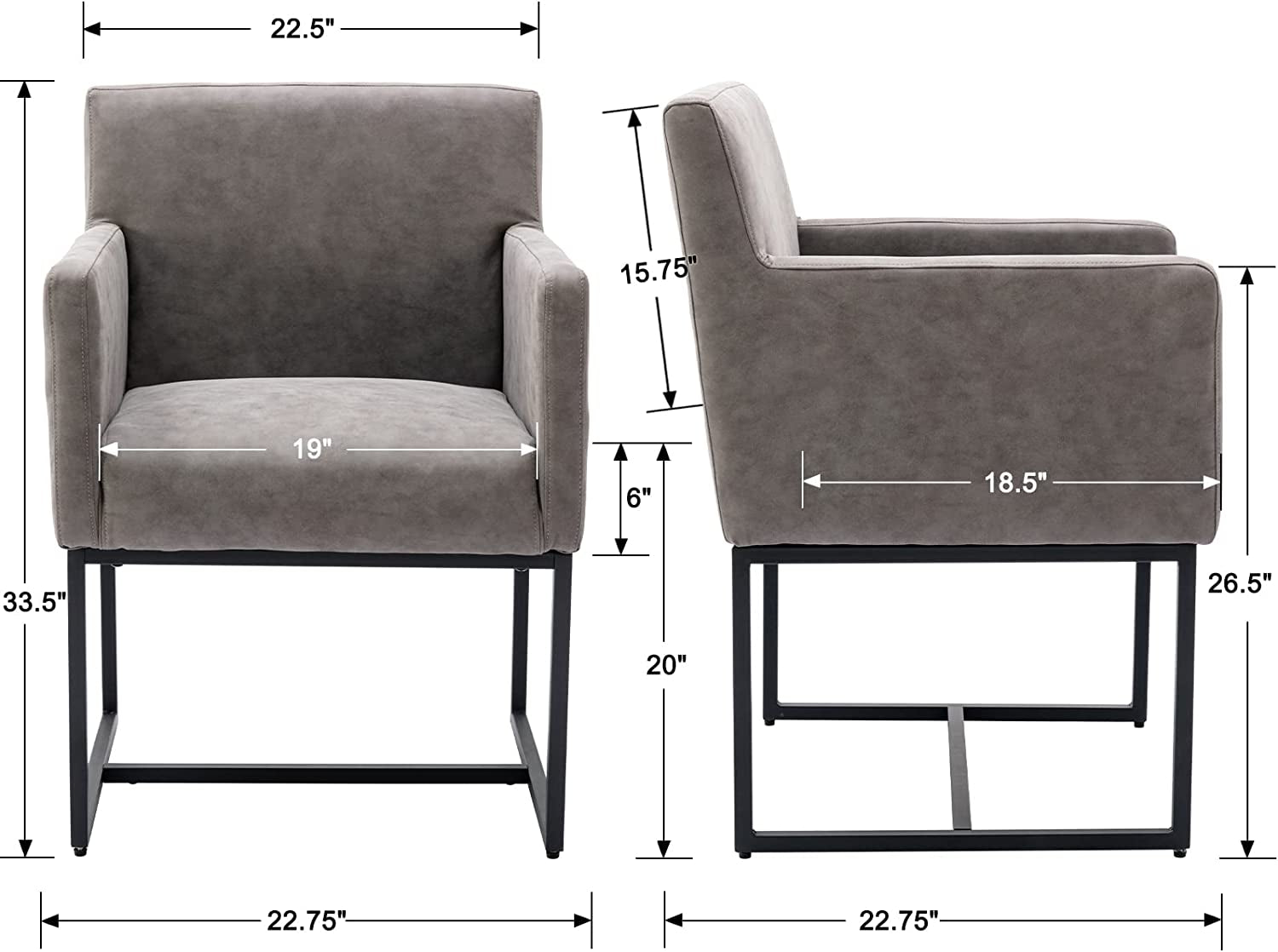 Set Of 4 Grey Upholstered Armchairs With Linen Fabric
