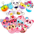 JOYIN 28 Packs Dessert squishy toys Stress Relief Keychains with Cards for Classroom Exchange Prizes Fidget Toy Valentine’s Greeting Cards Valentine Party Favors Valentine Exchange Gifts