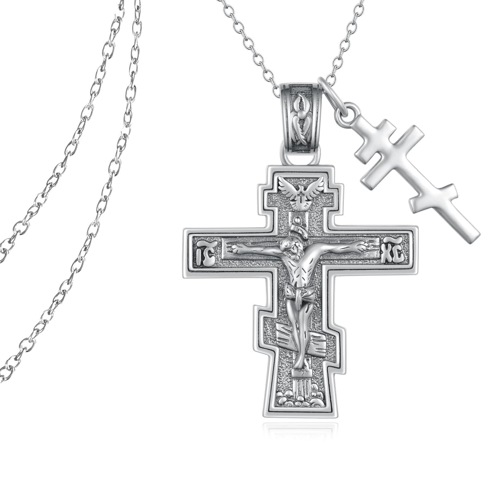 Orthodox Cross Necklace Sterling Silver Crucifix Necklace Men Orthodox Christian Jewelry for Men Women